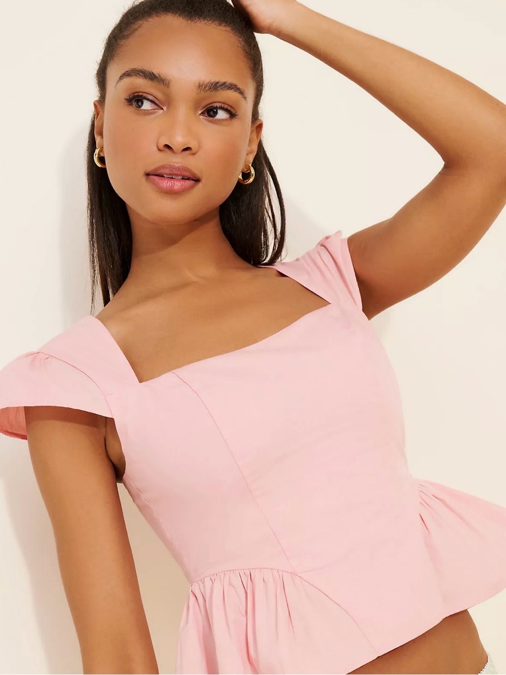 Anthropologie One-Shoulder Pink Peplum Top